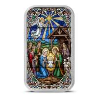 1 oz Colorized Stained Glass Nativity Silver Bar (New, Capsule)