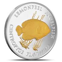 2024 1 oz Proof Pitcairn Islands Silver Lemonpeel Angelfish Coin (Gilded, Box + CoA)