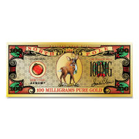 100 Milligram North Pole Reindeer Gold Note (New)