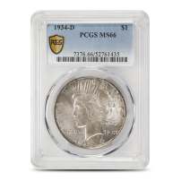 1934-D Peace Silver Dollar Coin PCGS MS66