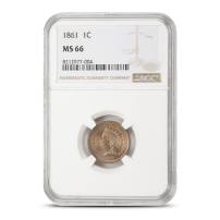 1861 Indian Head Cent NGC MS66