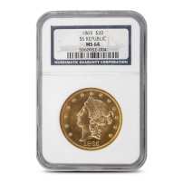 1865 Pre-33 $20 Liberty Gold Double Eagle Coin NGC MS64 SS REPUBLIC