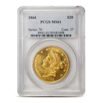 1864 Pre-33 $20 Liberty Gold Double Eagle Coin PCGS MS61