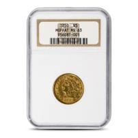 1850 $5 Moffat & Co Gold Coin NGC MS63