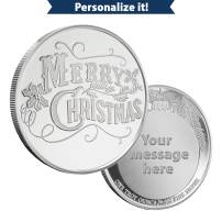 1 oz Engravable Merry Christmas Holly Silver Round (New)