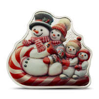 2025 1 oz Reverse Proof Colorized Solomon Islands Silver Snowman Sleigh Ride Coin (Box + CoA)