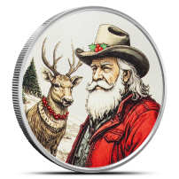 1 oz PAMP Suisse Western Santa Silver Round (Proof-Like, Capsule + Box)