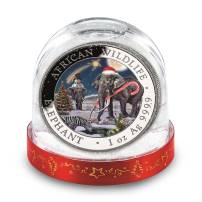2026 1 oz Colorized Somalia Silver Christmas Elephant Coin (Snowglobe + CoA)