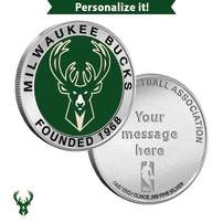 1 oz Colorized Engravable NBA Milwaukee Bucks Silver Round (New w/ Gift Box)