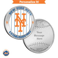 1 oz Colorized Engravable MLB New York Mets Silver Round (New w/ Gift Box)