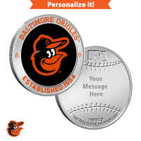 1 oz Colorized Engravable MLB Baltimore Orioles Silver Round (New w/ Gift Box)