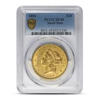 1854 $20 Liberty Gold Double Eagle Coin PCGS XF45
