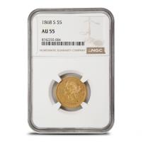 1868-S Pre-33 $5 Liberty Gold Half Eagle Coin NGC AU55