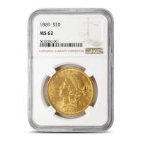 1869 Pre-33 $20 Liberty Gold Double Eagle Coin NGC MS62