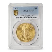 1924 Pre-33 $20 Saint Gaudens Gold Double Eagle Coin PCGS MS67