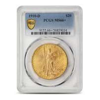 1910-D Pre-33 $20 Saint Gaudens Gold Double Eagle Coin PCGS MS66+