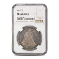 1863 Seated Liberty Dollar Coin NGC PR65 CAMEO