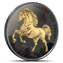 2026 14.14 Gram Cameroon Ruthenium Black Proof Silver Year of the Horse Coin (Box + CoA, Gold Plated)