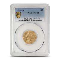 1914-D Pre-33 $5 Indian Gold Half Eagle Coin PCGS MS65