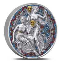 2025 2 oz Colorized Antique Cameroon Silver Melpomene and Thalia Coin (Box + CoA)