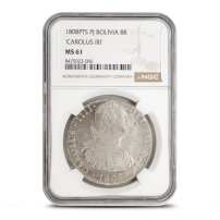 1788 - 1808 8 Reales Bolivian Silver Spanish Pillar Dollar NGC MS61