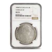 1788 - 1808 8 Reales Bolivian Silver Spanish Pillar Dollar NGC AU55