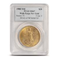 1908 $20 Saint Gaudens Gold Double Eagle Coin “No Motto” (PCGS MS67)