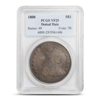 1800 Draped Bust Dollar PCGS VF25 (Dotted Date)
