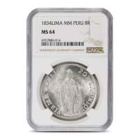 1825-1857 Peruvian 8 Reales NGC MS64
