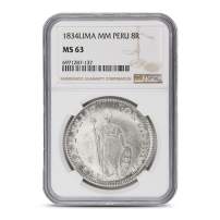 1825-1857 Peruvian 8 Reales NGC MS63