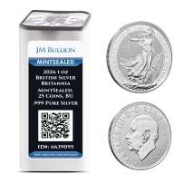 2026 1 oz British Silver Britannia Tube (MintSealed, 25 Coins, BU)