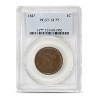 1847 Braided Hair Large Cent PCGS AU55 BN