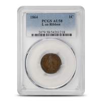 1864 Indian Head Cent PCGS AU58 BN (L on Ribbon)