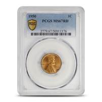 1950 Lincoln Penny PCGS MS67 RD