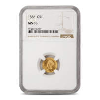 1886 Pre-33 $1 Indian Princess Gold Coin NGC MS65 (Large Head, Type 3)