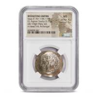 Byzantine Empire Isaac II, AD 1185-1195 EL Aspron Trachy NGC MS