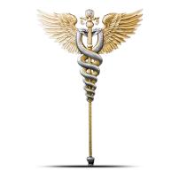 2.5 oz Antique The Divine Weapons Winged Staff Silver Bar (Box + CoA, Gilded)