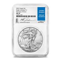 2021 1 oz American Silver Eagle Coin NGC MS70 FDOI (Type 2, Michael Gaudioso Label)