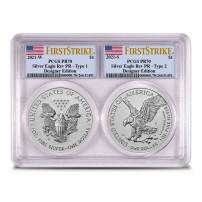2021 Reverse Proof American Silver Eagle 2-Coin Designer Set PCGS PR70 FS (Type 1 + 2, Dual Core)