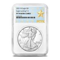 2021-W 1 oz Proof American Silver Eagle Coin NGC PF70 UCAM (Type 2, West Point Star Label)