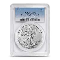 2021 1 oz American Silver Eagle Coin PCGS MS70 (Type 2, Blue Label)