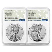 2021 Reverse Proof American Silver Eagle 2-Coin Designer Set NGC PF70 ER (Type 1 + 2, 35th Anniversary Label)