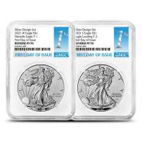 2021 Reverse Proof American Silver Eagle 2-Coin Designer Set NGC PF70 FDOI (Type 1 + 2, Blue Label)