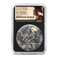 2025 2 oz Antique Niue Silver Miyamoto Musashi Coin NGC MS70 (Gilded, High Relief, Legendary Warriors Label)