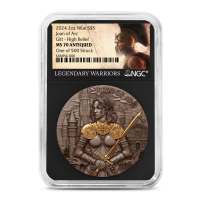 2024 2 oz Antique Niue Silver Joan of Arc Coin NGC MS70 (Gilded, High Relief, Legendary Warriors Label)