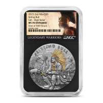 2025 2 oz Antique Niue Silver Sitting Bull Coin NGC MS70 (Gilded, High Relief, Legendary Warriors Label)