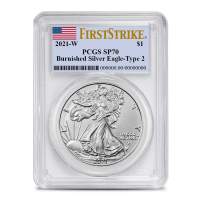 2021-W 1 oz Burnished American Silver Eagle Coin PCGS SP70 FS (Type 2)