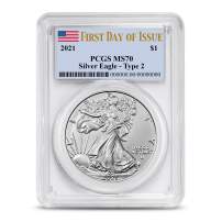 2021 1 oz American Silver Eagle Coin PCGS MS70 FDOI (Type 2)