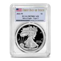 2021-W 1 oz Proof American Silver Eagle Coin PCGS PR70 DCAM FDOI (Type 2)