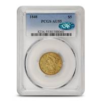 1848 Pre-33 $5 Liberty Gold Half Eagle Coin PCGS AU55 CAC